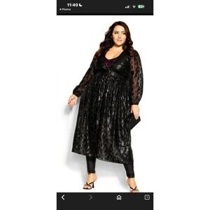 City Chic Black Victoria Jacket Size XXL Slit After Top Glitter Accents Nite Out
